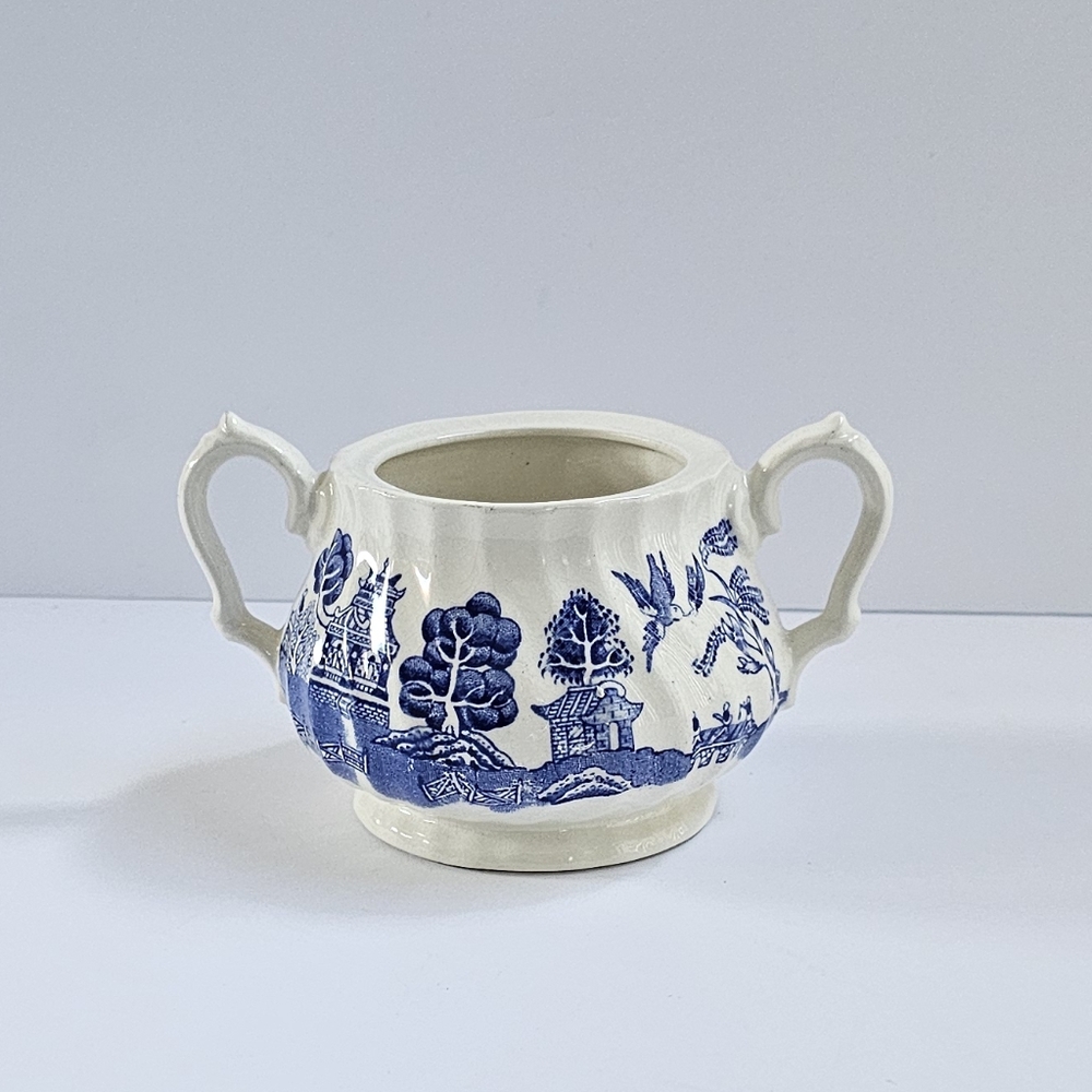 Myott Staffordshire Sugar Bowl No Lid Old Willow Blue